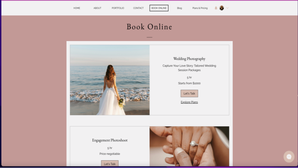 Wix Web Design Online booking page